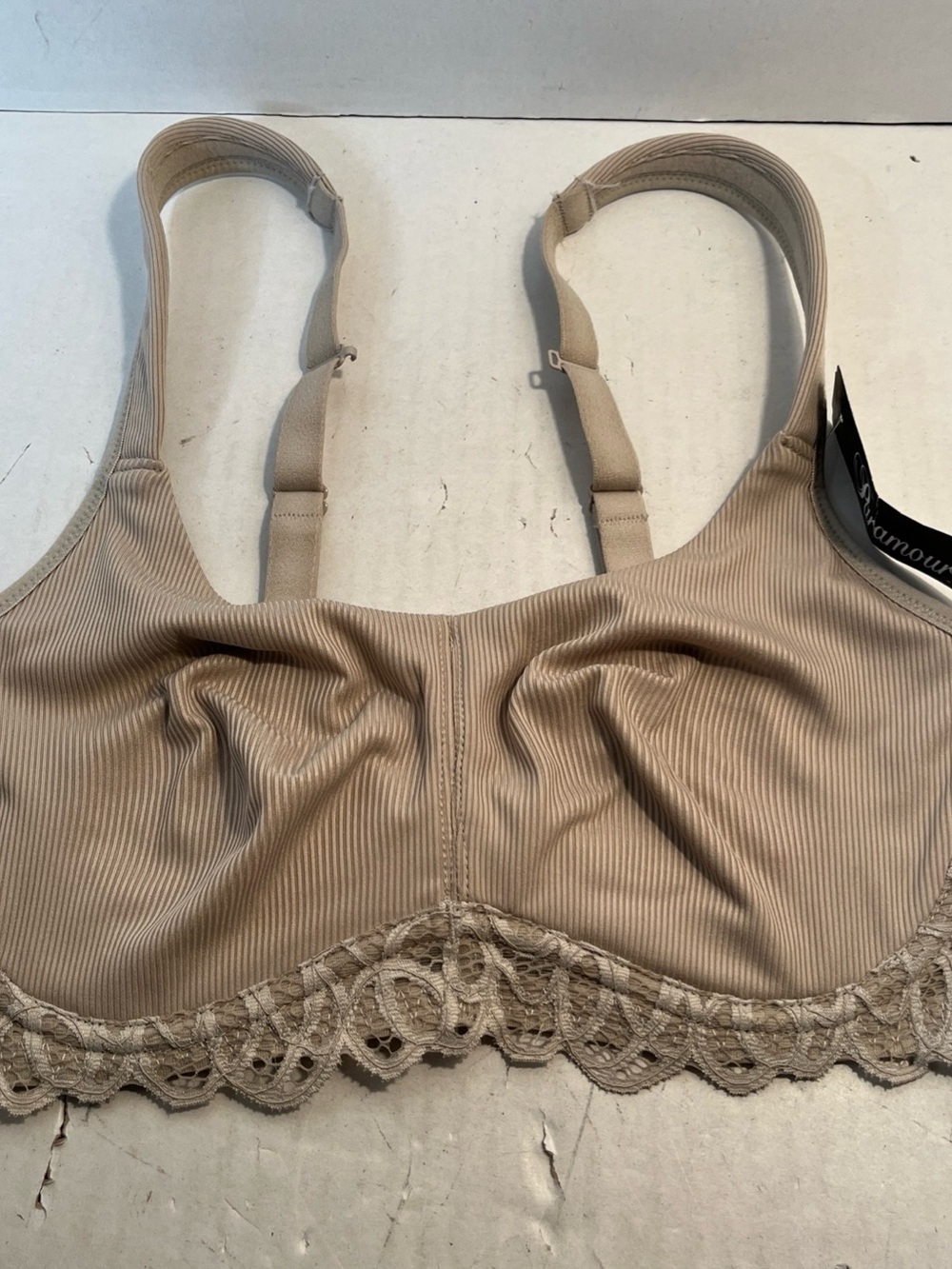 Paramour Ribbed Lace-Trim Wireless Bralette in Tan
